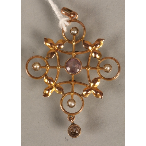 142 - Edwardian style 9ct gold seed pearl and gem set pendant