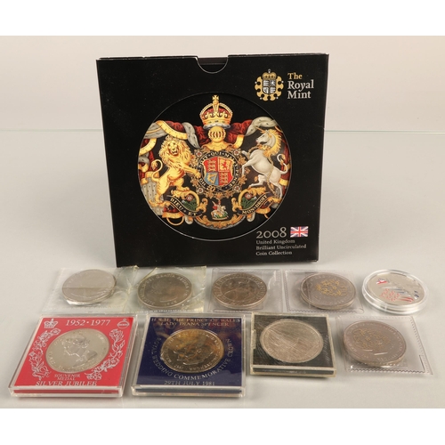 151 - 2008 UK Brilliant uncirculated coin collection in sleeve, and other commemorative coins