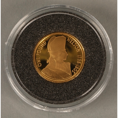 154 - Elizabeth II Alderney 2005 commemorative Nelson gold proof one pound coin, in plastic case1.3 grams... 