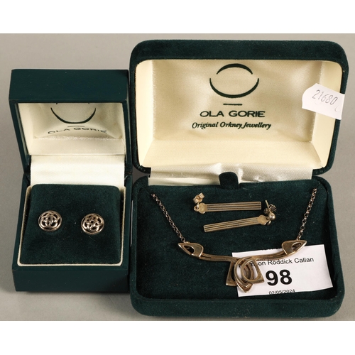 98 - Ola Gorie silver, a pair of Celtic knot design stud earrings, and an Art Nouveau style necklace with... 