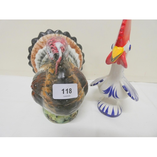 118 - Two bird figures including chicken and turkey.