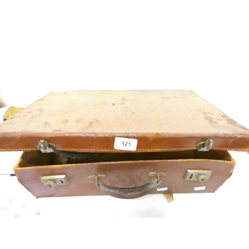 121 - Leather suitcase and set of bellows.