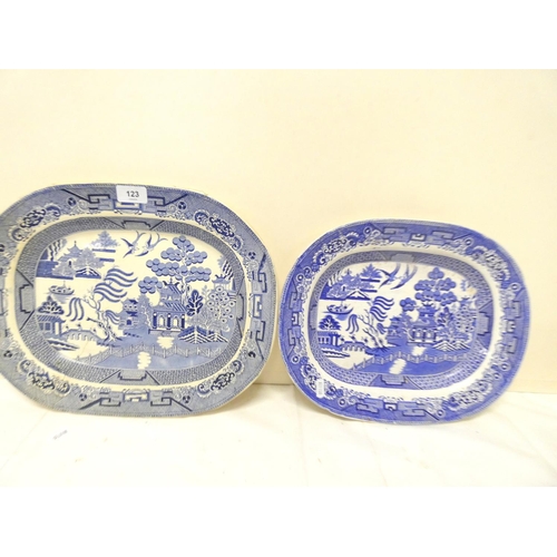 123 - Two blue and white willow pattern ashets.