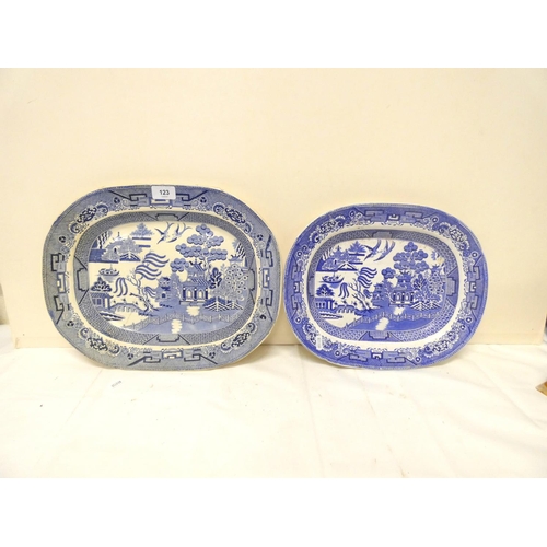 123 - Two blue and white willow pattern ashets.