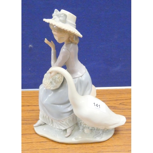 141 - Lladro figure, Girl Feeding Ducks.