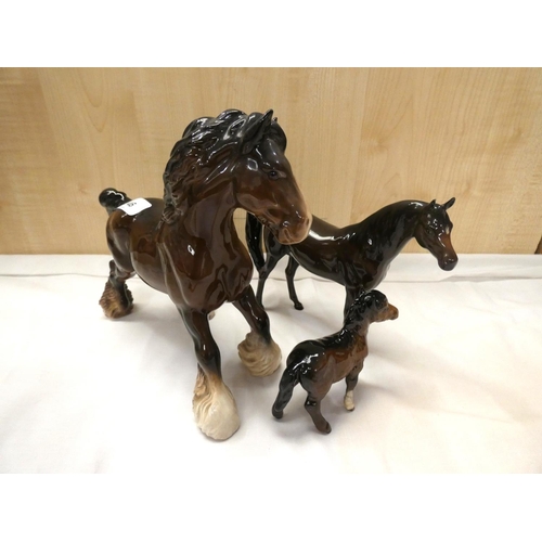 146 - Three Beswick horses.