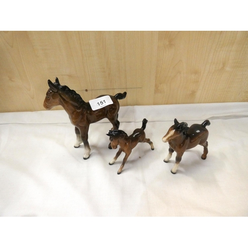 151 - Three Beswick foals.