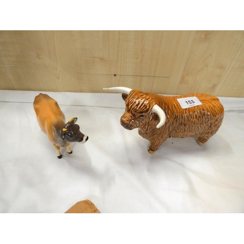 153 - Beswick Highland cow and a Jersey cow. (2)