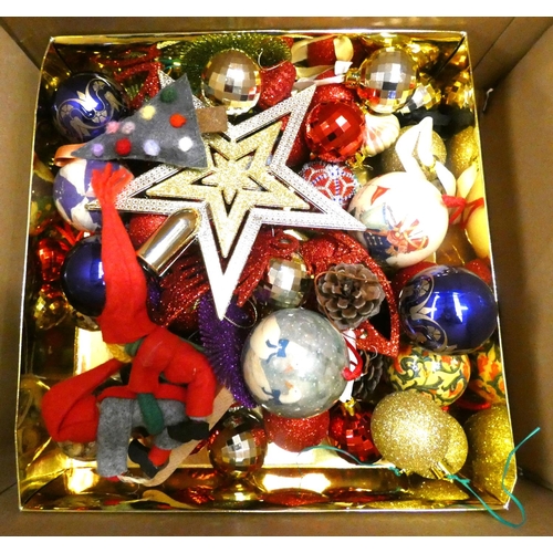 163 - Box of Christmas decorations.