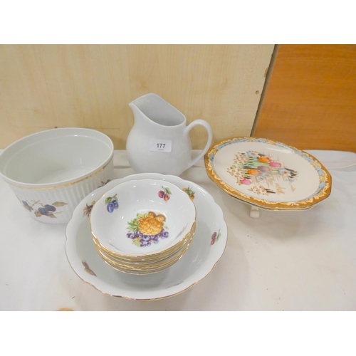 177 - Various cookware including Royal Worcester Evesham.