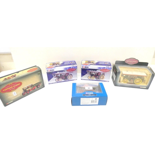 83 - Five Corgi die cast steam engines to include Burrell Showman, Fowler Showman etc.