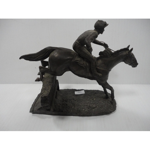 102 - Two contemporary figure groups modelled as a jockey and rider, one example by Heredities. 