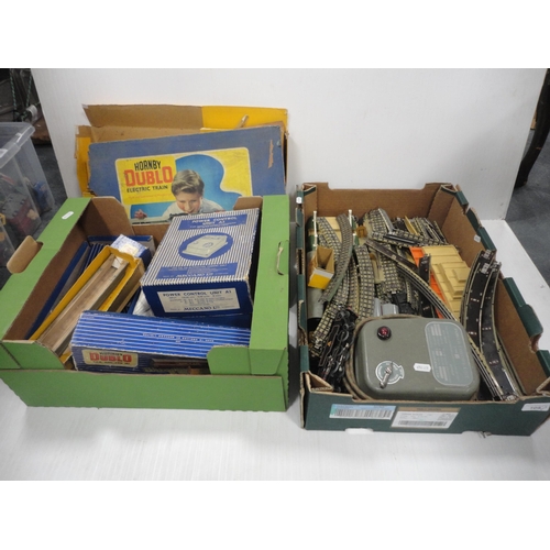 109 - Two cartons containing model railway accessories to include Hornby Dublo, Meccano power control unit... 