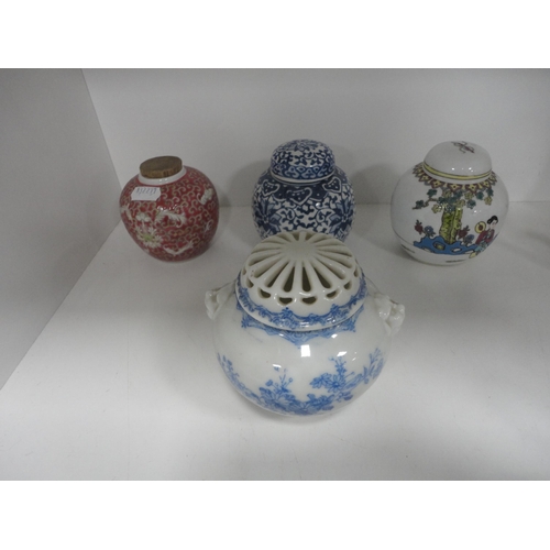 119 - Austrian-style continental porcelain vase, small cloisonné globular teapot, Japanese teapots,... 