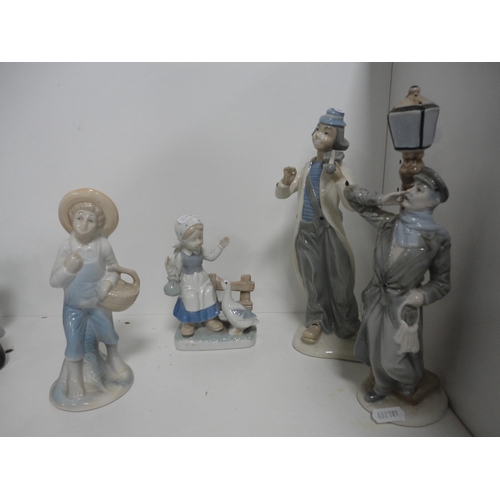 126 - Figurines to include Spanish figures, gnome, Tang-style horse, ornaments, figurines in display cases... 