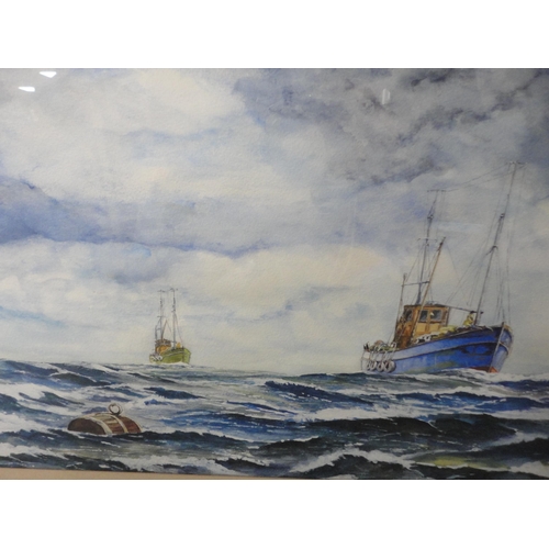 133 - LaydenFishing boats at seaWatercolour, another similar picture of fishing boats and a pencil signed ... 