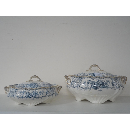 137 - Late Victorian/Edwardian Albany blue and white part dinner set to include tureens, ashets etc (one s... 