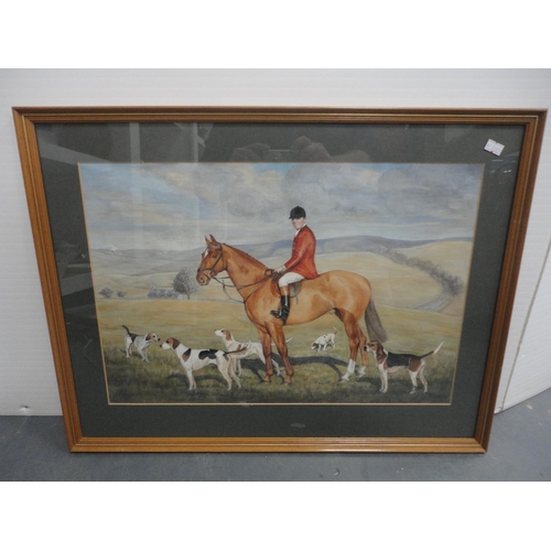 138 - Judith StowellHuntsman chasing a foxSigned, watercolour, also Duke of Buccleuch Hunt and other ... 