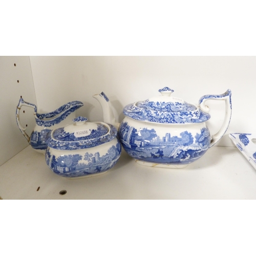 140 - Copeland Spode three-piece tea set, Victorian bachelor's-style teapot, Victorian comport and blue an... 