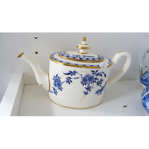 140 - Copeland Spode three-piece tea set, Victorian bachelor's-style teapot, Victorian comport and blue an... 