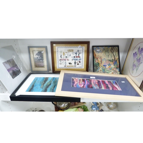 153 - Abstract and other pictures to include Lynn Kerr, Solway Rocks by Alison Corfield, tiled abstract by... 