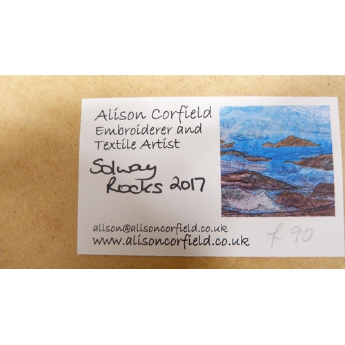 153 - Abstract and other pictures to include Lynn Kerr, Solway Rocks by Alison Corfield, tiled abstract by... 