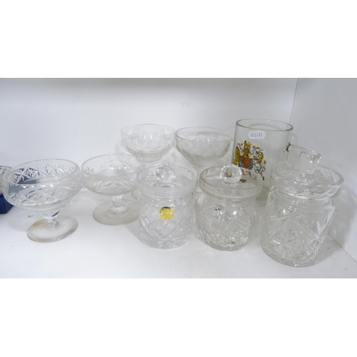 157 - Pair of boxed Thomas Webb Crystal brandy balloons, Waterford Crystal glasses, glass preserve jars, p... 