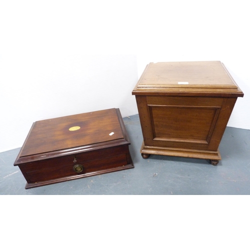 168 - Mahogany coal depot with lead liner and a mahogany cutlery box.  (2)