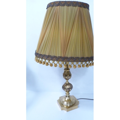 169 - Large modern brass-effect table lamp and shade, and another.  (2)