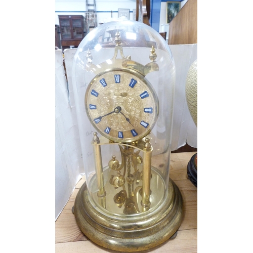 170 - Converted Chinese-style cloisonné table lamp and shade, and an anniversary clock under glass dome.  ... 