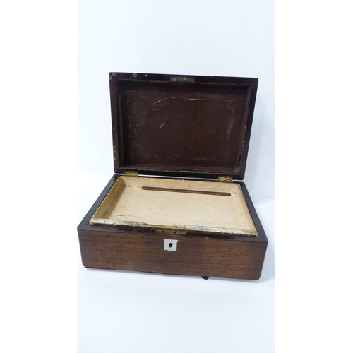 180 - Victorian rosewood portable box with mother of pearl cartouche and escutcheon.