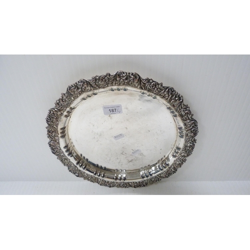 187 - Tri-plate dressing mirror and a Victorian-style plated tray.