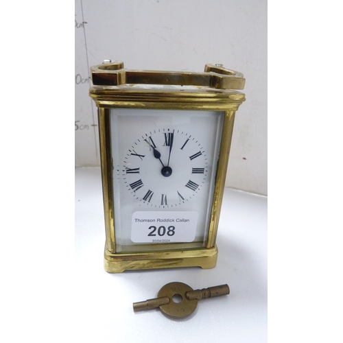 208 - Brass carriage clock.