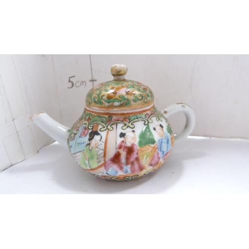 212 - Royal Worcester blush ivory figure of a monk, miniature Chinese famille rose globular teapot and a R... 