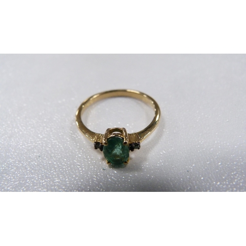 236 - Two 9ct gold ladies' emerald-coloured solitaire rings, 3.4g gross.