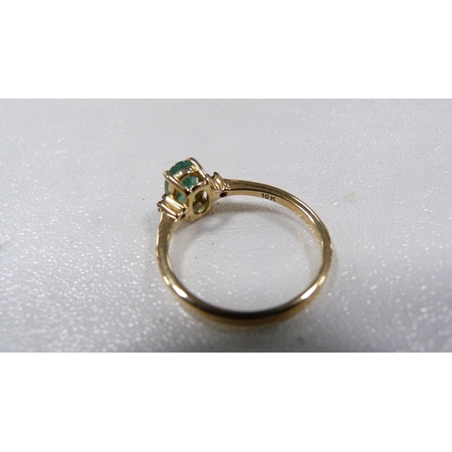 236 - Two 9ct gold ladies' emerald-coloured solitaire rings, 3.4g gross.