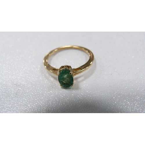 236 - Two 9ct gold ladies' emerald-coloured solitaire rings, 3.4g gross.