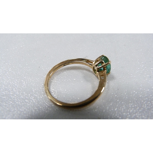 236 - Two 9ct gold ladies' emerald-coloured solitaire rings, 3.4g gross.