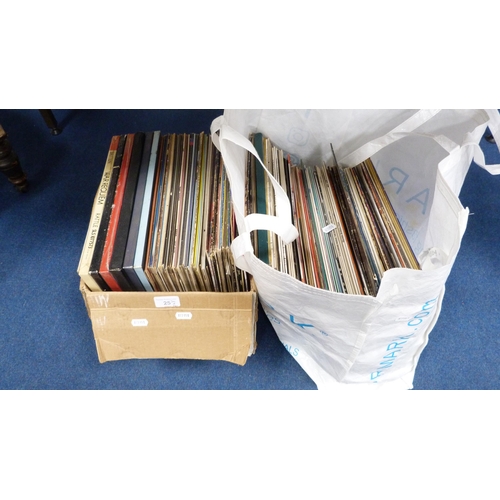 25 - Collection of assorted vinyl records in a carton and a bag to include classical, easy listening, Bro... 