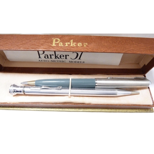 268 - Waterman fountain pen, boxed Parker stainless steel fountain pen and two other pens.