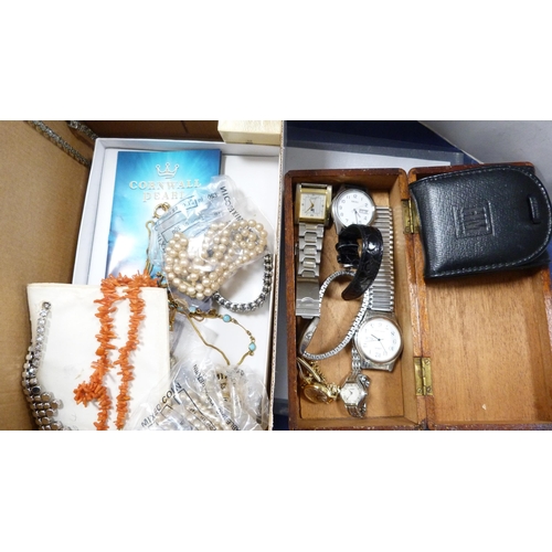 276 - Collection of costume jewellery and fashion watches to include a coral necklace, bead necklaces, syn... 