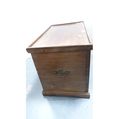 280 - Carved chest with carry handles, low cupboard, stool and a galleried trolley.