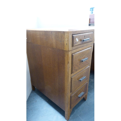 281 - Mid-century oak kneehole desk with tooled skiver to the top.