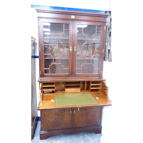 286 - Mahogany secretaire bookcase, glazed upper section with cupboard below.