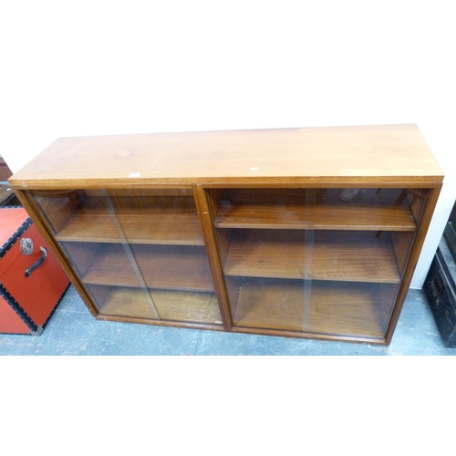 290 - Retro teak bookcase with glass sliding doors, labelled 'President'.