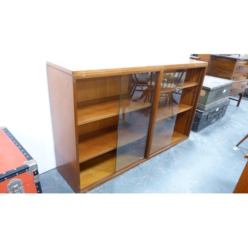 290 - Retro teak bookcase with glass sliding doors, labelled 'President'.