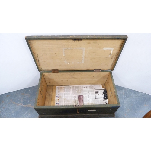 291 - Antique pine military travel trunk marked 'Major RH Kerr' and a similar metal trunk, marked 'Lieut C... 