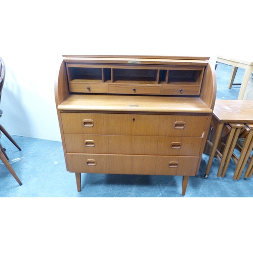 295 - Retro teak cylinder bureau.