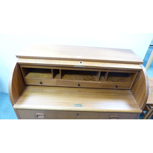 295 - Retro teak cylinder bureau.