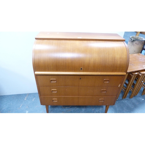 295 - Retro teak cylinder bureau.